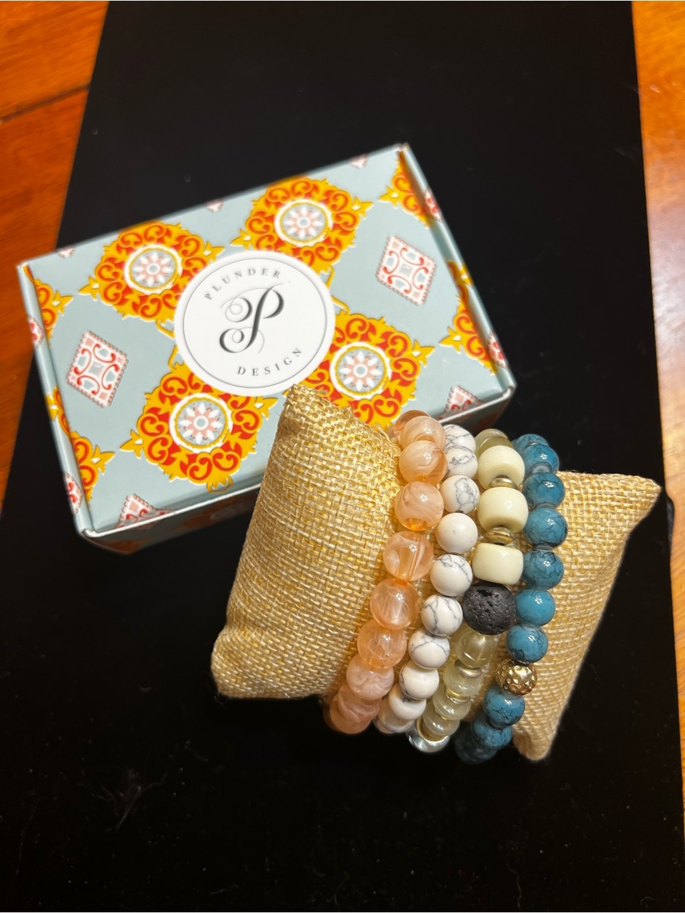 Plunder Beaded Stack Bracelet Set in Peach, White, Cream & Blue